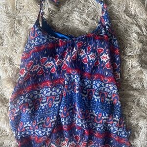 Express Red and Blue Patterned Tank Top